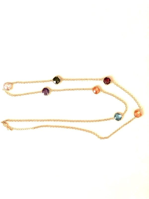 36" INCH GOLD CHAIN NECKLACE WITH 7 SQUARE COLORED CUBIC ZIRCONIA'S - Image 5