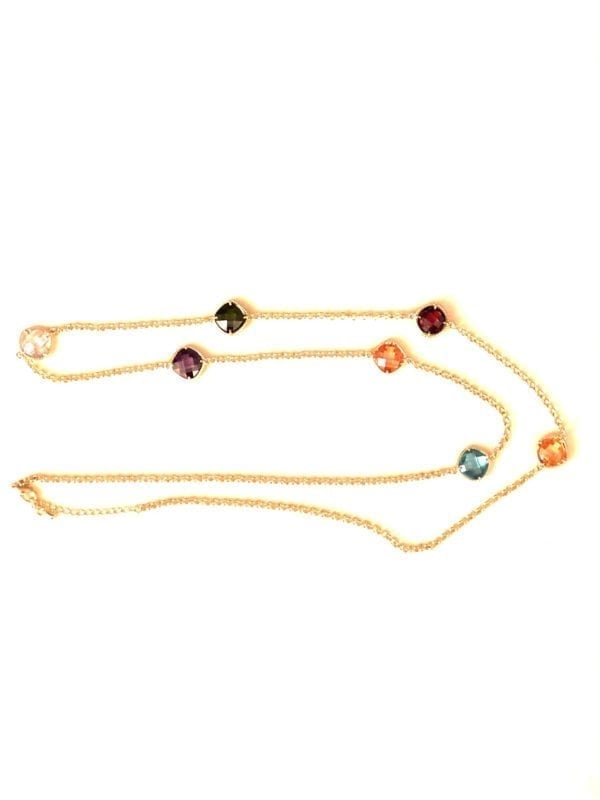 36" INCH GOLD CHAIN NECKLACE WITH 7 SQUARE COLORED CUBIC ZIRCONIA'S - Image 6
