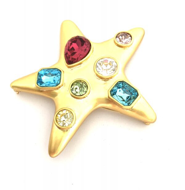 KENNETH JAY LANE, BLACK ENAMEL PASTEL CRYSTALS BROOCH STAR PIN WITH MULTI SHAPE CRYSTALS, WORN BY JACKIE ONASSIS - Image 8