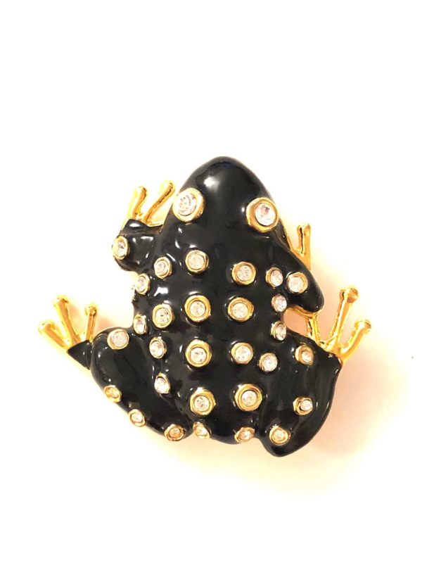 KENNETH JAY LANE, VINTAGE BLACK ENAMEL GOLD FROG PIN WITH CRYSTAL ACCENTS, LAST ONE!! - Image 2