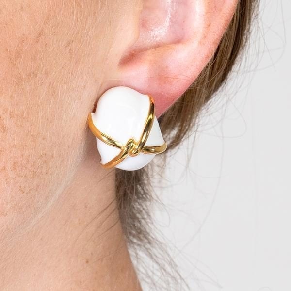 KENNETH JAY LANE, BLACK ENAMEL GOLD CLIP EARRING WITH GOLD "X" ACCENT - Image 8