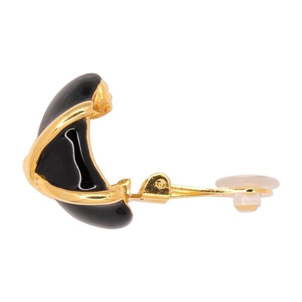 KENNETH JAY LANE, BLACK ENAMEL GOLD CLIP EARRING WITH GOLD "X" ACCENT - Image 3