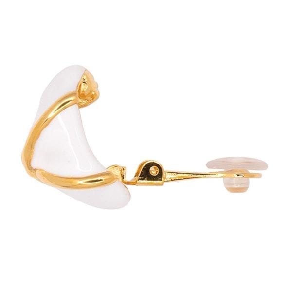 KENNETH JAY LANE, WHITE ENAMEL GOLD CLIP EARRING WITH GOLD "X" ACCENT - Image 3