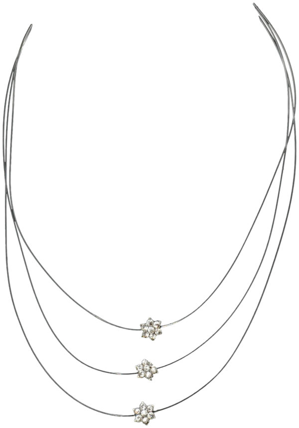 ILLUSION NECKLACE, 3 ROW WITH CRYSTAL FLOWER STATIONS, CHOOSE: CLEAR, PASTELS, OR JEWEL TONES - Image 9