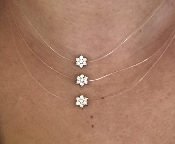 ILLUSION NECKLACE, 3 ROW WITH CRYSTAL FLOWER STATIONS, CHOOSE: CLEAR, PASTELS, OR JEWEL TONES - Image 2