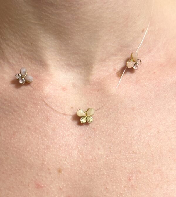 ILLUSION NECKLACE,  BUTTERFLIES!! CHOOSE: 3 ROW OR 1 ROW-PASTEL OR JEWEL TONES, PEARL/CRYSTALS. Perfect  Spring/Summer Necklace!!