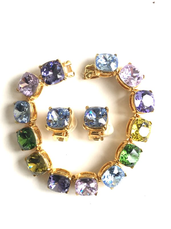 KENNETH JAY LANE, 12MM COLORED CRYSTAL CLIP EARRINGS, CHOOSE: VIOLET OR LIGHT SAPPHIRE - Image 4