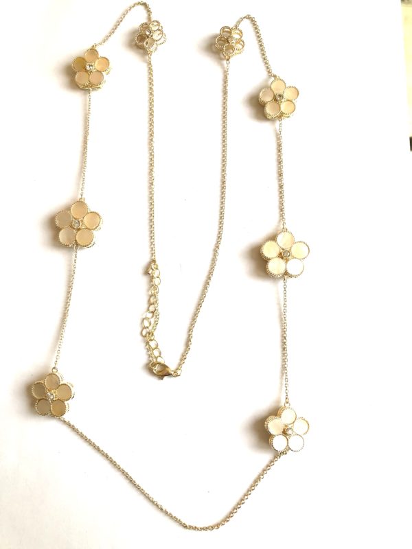 36" INCH 2 SIDED CLOVER NECKLACES WITH MOTHER OF PEARL (FAUX), CLEAR OR BLACK GLITTER WITH CZ CENTERS - Image 8