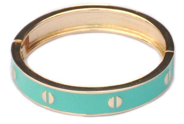 ENAMEL BANGLE BRACELETS WITH GOLD NAIL HEAD ACCENTS, CHOOSE: TURQUOISE, LT CORAL, AND WHITE - Image 5