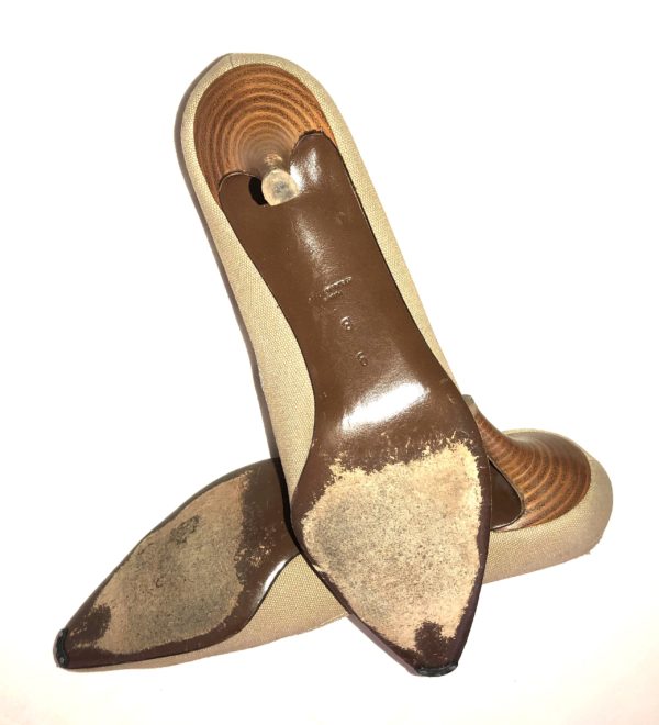 WALTER STEIGER, VINTAGE NATURAL LINEN PUMPS, HEELS 3" INCH, SIZE 9B - Image 9