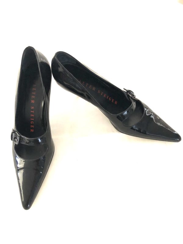 WALTER STEIGER, VINTAGE BLACK PATENT LEATHER MARY JANE PUMPS, HEELS 3" INCH, SIZE 9B