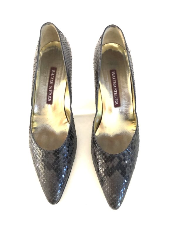 WALTER STEIGER, VINTAGE BLACK & GRAY SNAKESKIN PUMPS, HEELS 2.5" INCH, SIZE 9B - Image 2