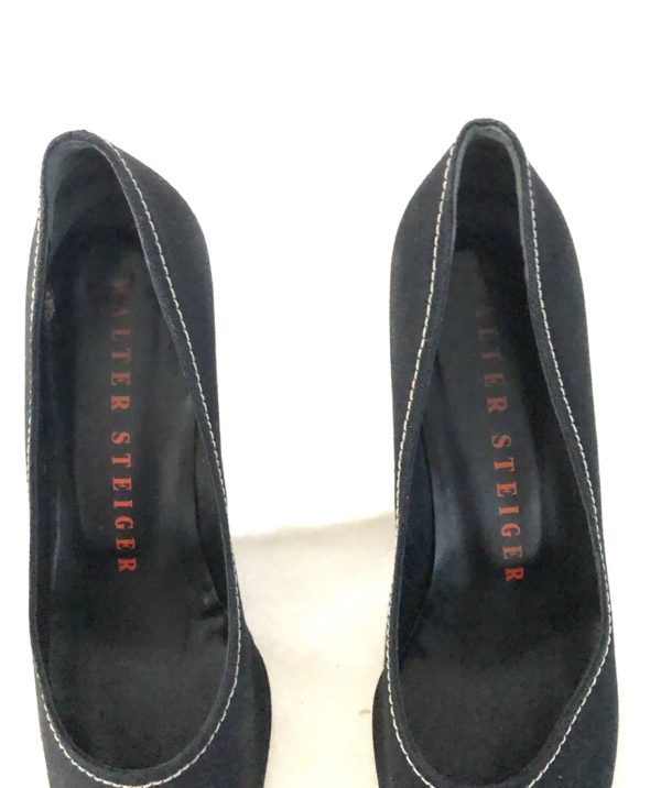 WALTER STEIGER, VINTAGE BLACK LINEN PUMPS, HEELS 3" INCH, SIZE 9B - Image 5