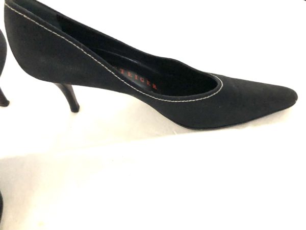 WALTER STEIGER, VINTAGE BLACK LINEN PUMPS, HEELS 3" INCH, SIZE 9B - Image 3