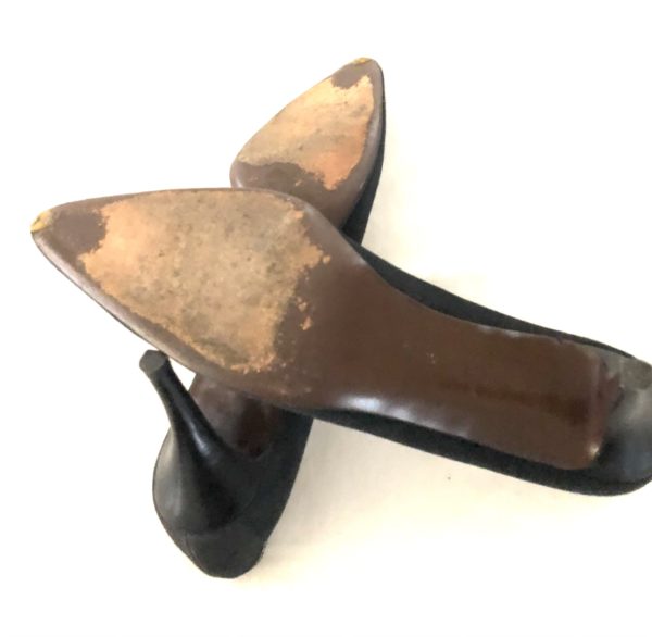 WALTER STEIGER, VINTAGE BLACK LINEN PUMPS, HEELS 3" INCH, SIZE 9B - Image 7