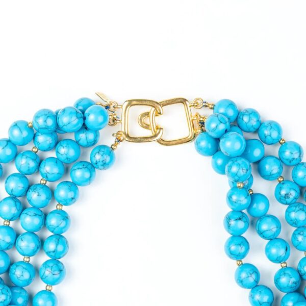 Kenneth Jay Lane, 4 Row Turquoise Beads with Gold Spacers Necklace - Image 2
