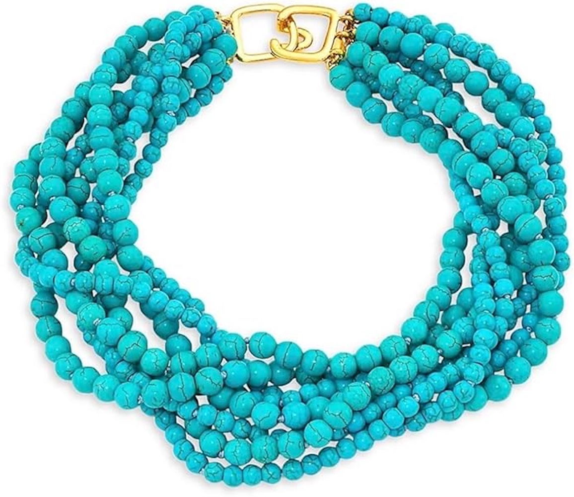 Kenneth Jay Lane, 4 Row Turquoise Beads with Gold Spacers Necklace - Image 3