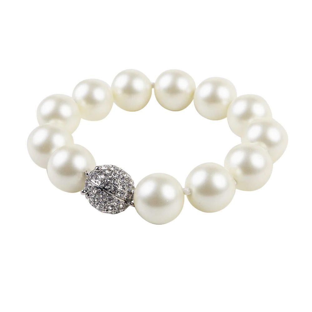 Kenneth Jay Lane Cultura 16mm Pearl Pave Crystal Magnet Clasp Bracelet, Hand ...