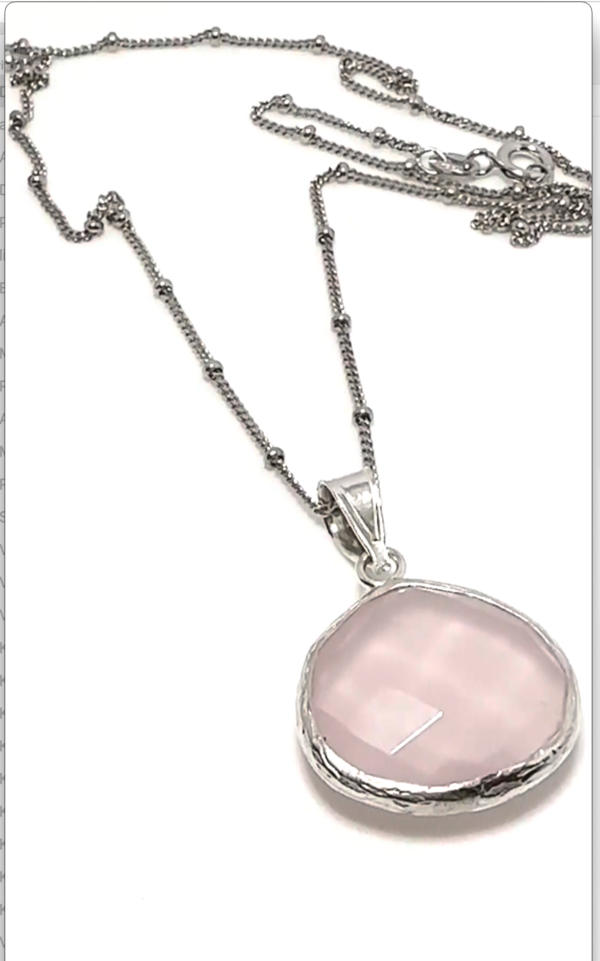 2PCS-ROSE QUARTZ PENDANT WITH 16" INCH STERLING SILVER (.925) BALL STATION CHAIN