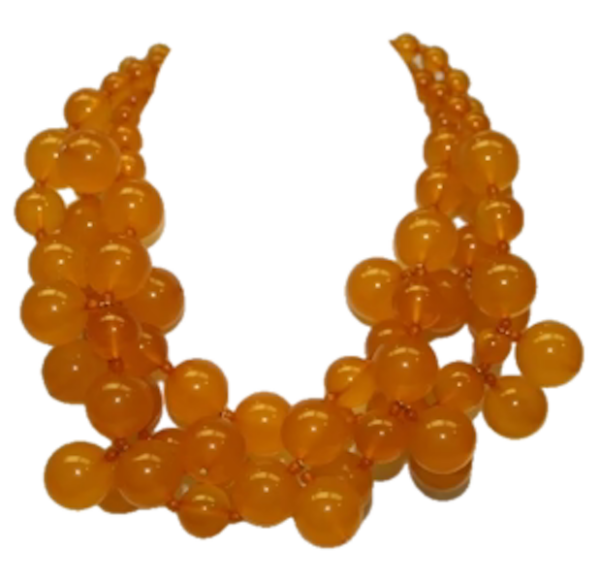 KENNETH JAY LANE-3 STRAND COLOR BEADS CLUSTER DROPS NECKLACE-AMBER