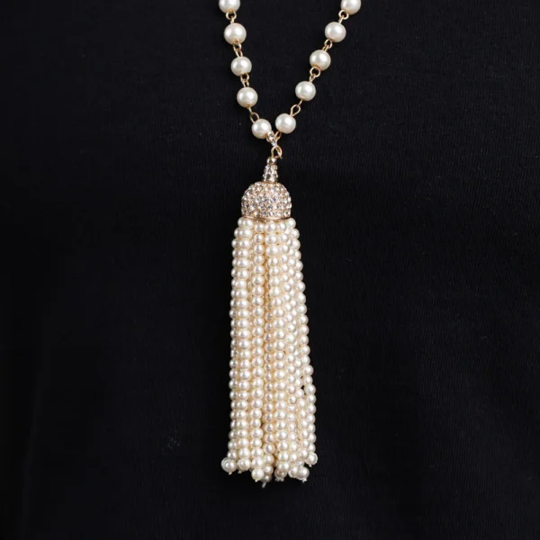 Kenneth Jay Lane, Pearl & Gold Chain Tassel Necklace