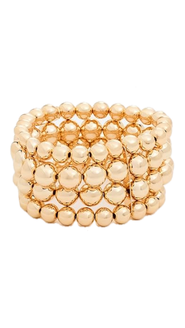 Kenneth Jay Lane, 4 Rows Polished Gold Beads Stretch Bracelet - Image 10