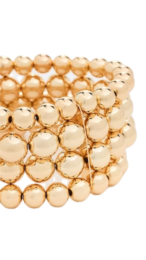 Kenneth Jay Lane, 4 Rows Polished Gold Beads Stretch Bracelet - Image 9