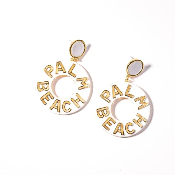 Kenneth Jay Lane, "Palm Beach" Drop Dangle Pierced White Earrings - Image 4