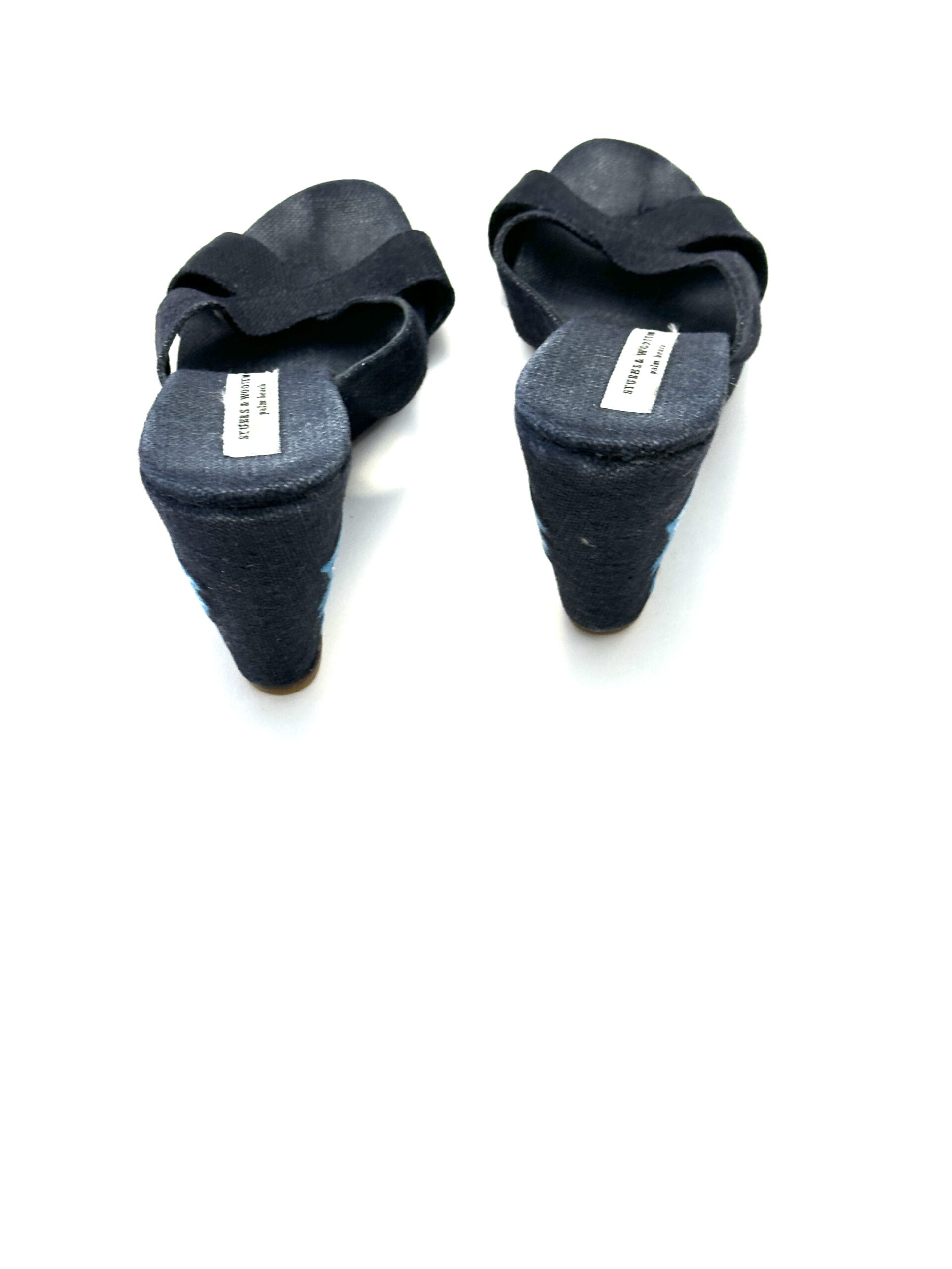 Stubbs & Wootton, Vintage Navy Wedge Sandals, USN Embroidery, Size-8 - Image 6