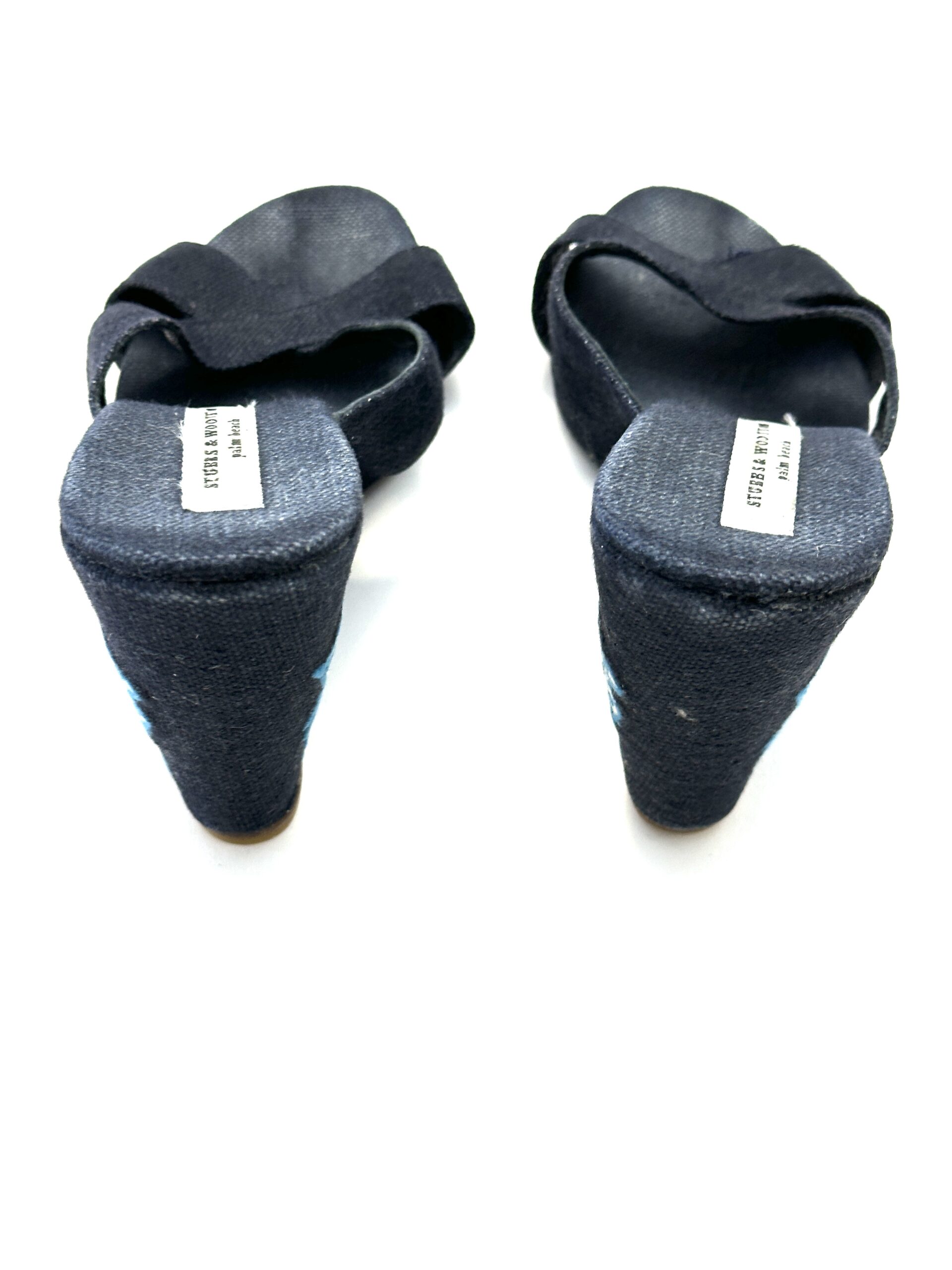 Stubbs & Wootton, Vintage Navy Wedge Sandals, USN Embroidery, Size-8 - Image 7