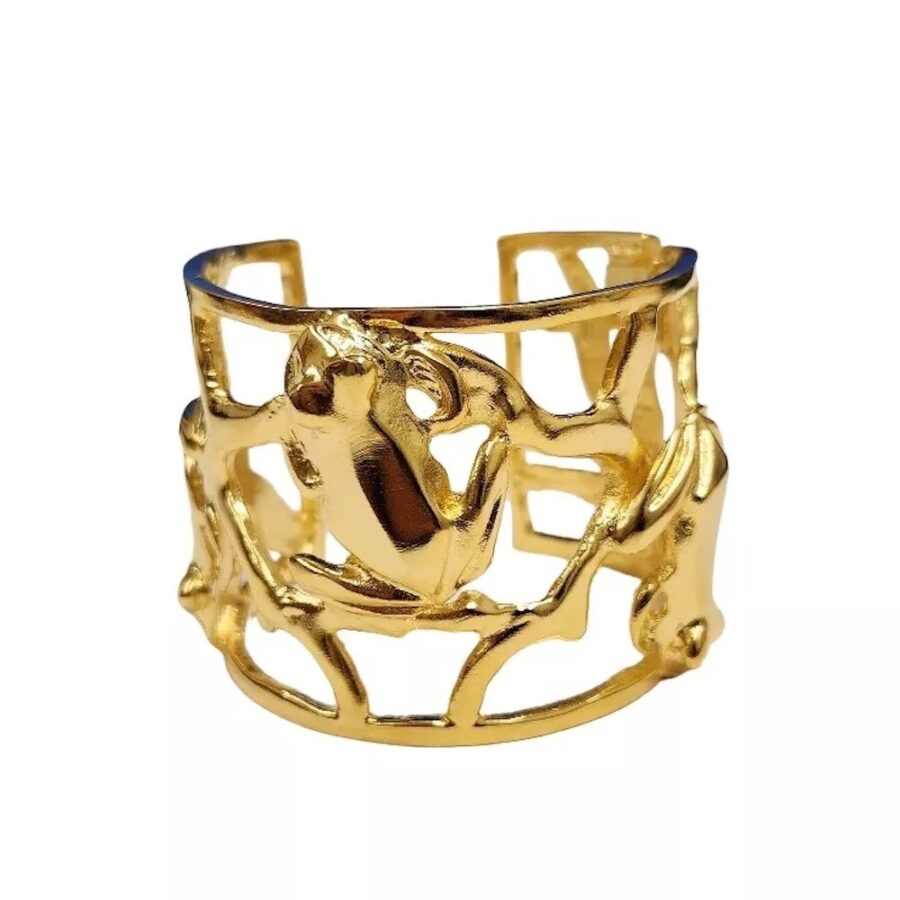 KENNETH JAY LANE,  HINGED GOLD CUFF BRACELETS WITH FROG ACCENTS