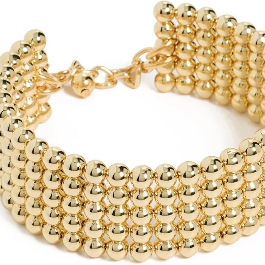 Kenneth Jay Lane, 5 Row Soldered Gold Balls Open Bracelet