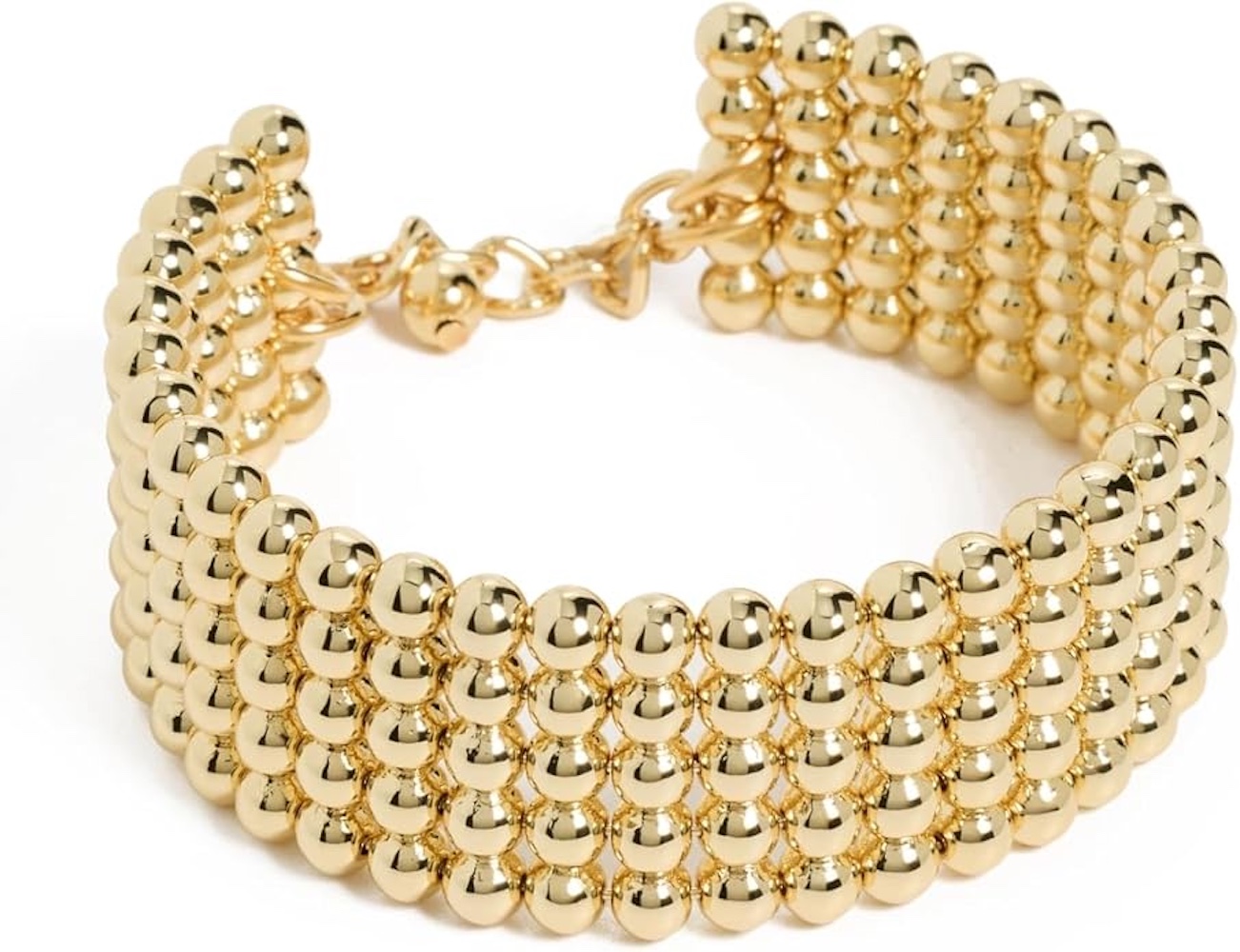 Kenneth Jay Lane, 5 Row Soldered Gold Balls Open Bracelet