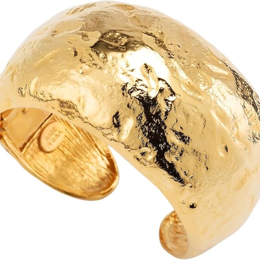 Kenneth Jay Lane, Gold Hammered Dome Hinged Cuff Bracelet