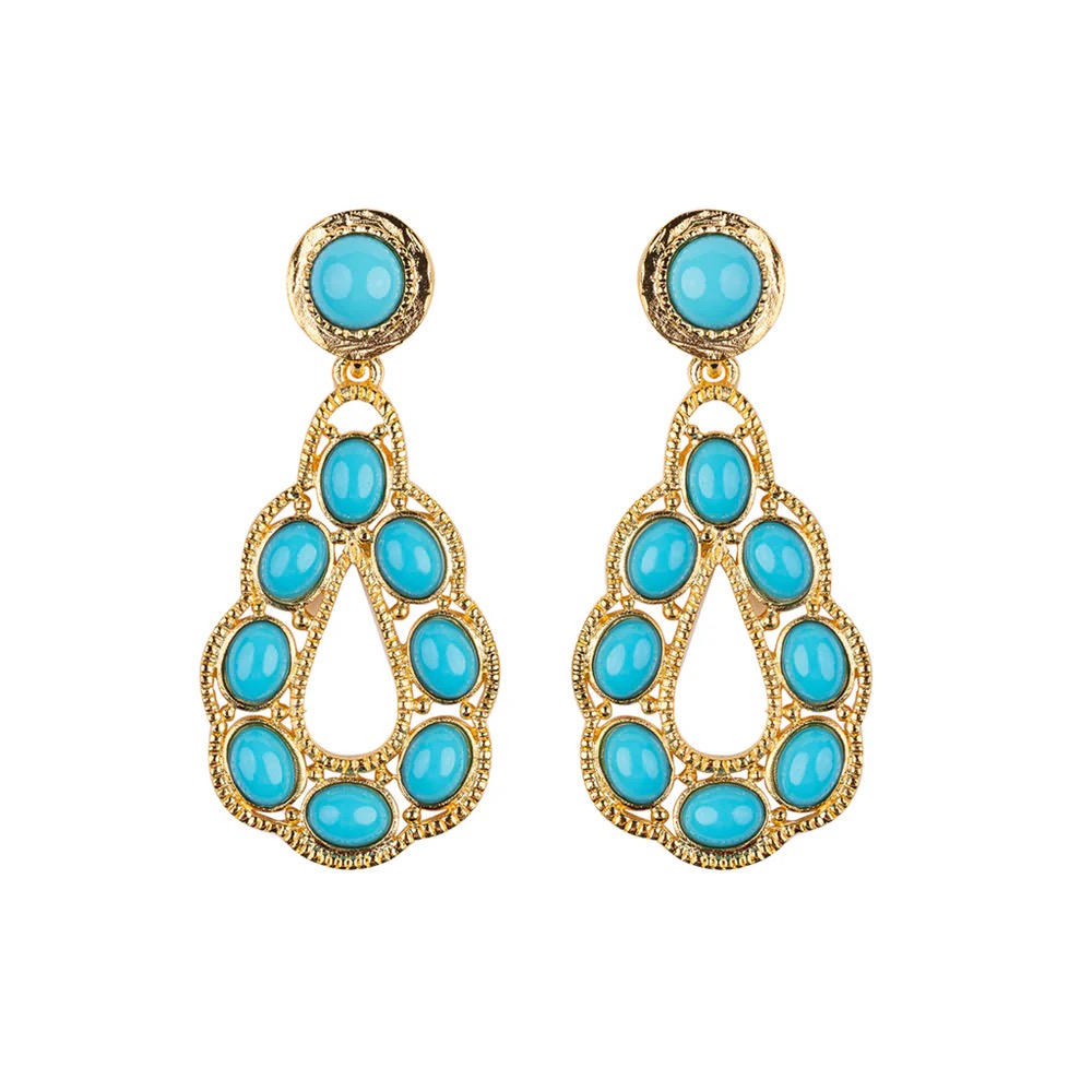 Kenneth Jay Lane, Turquoise Cabochon Drop Pierced Earrings - Image 2