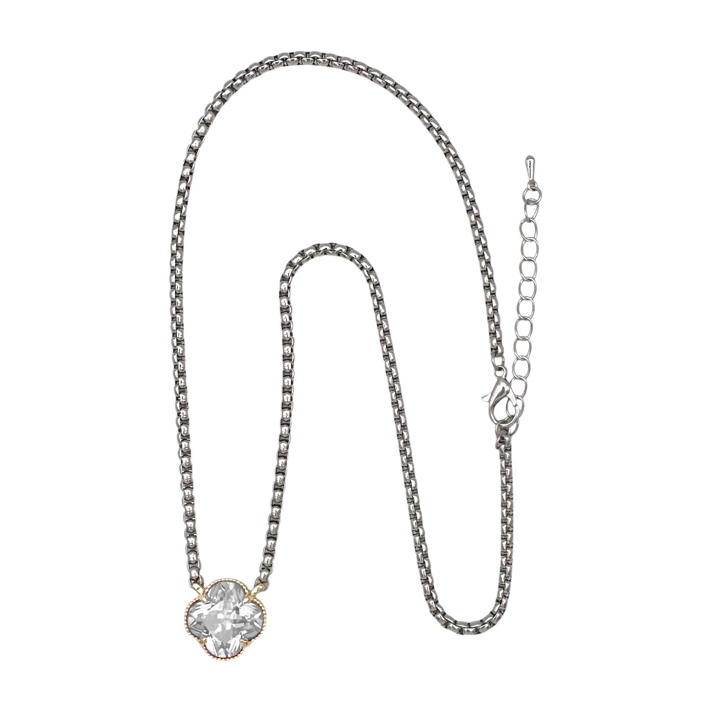 Clover Crystal Pendant Necklace, Choose: Rose, Clear, Amethyst, Champagne, Or Olivine