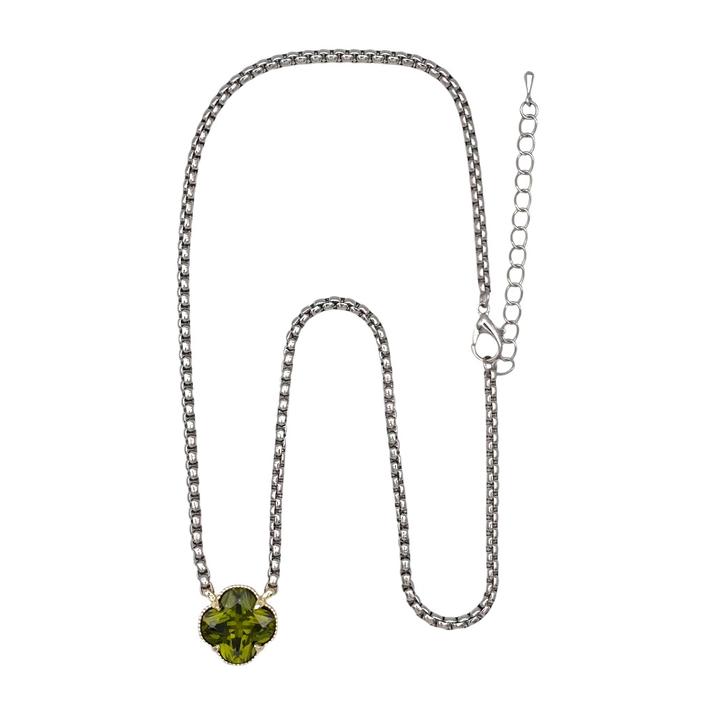 Clover Crystal Pendant Necklace, Choose: Rose, Clear, Amethyst, Champagne, Or Olivine - Image 4