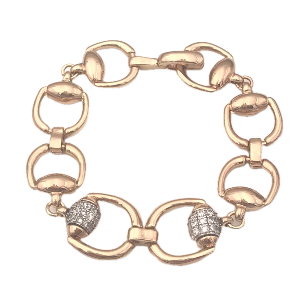 GOLD HORSEBIT LINK BRACELET WITH CZ PAVE ACCENTS