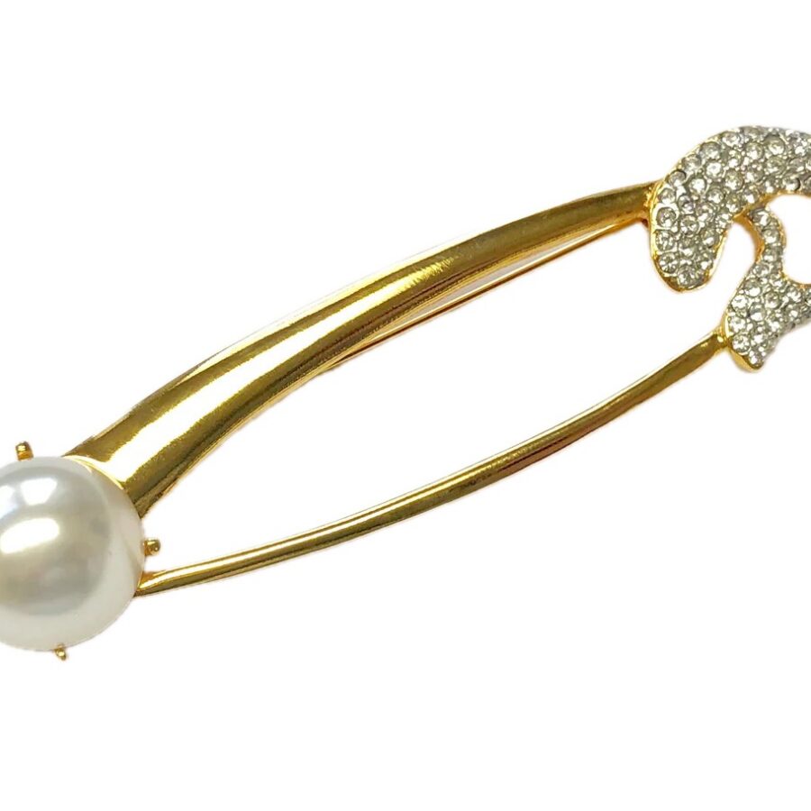 KENNETH JAY LANE, SAFETY PINS BROOCH, CHOOSE GOLD, SILVER, OR PEARL/CRYSTAL