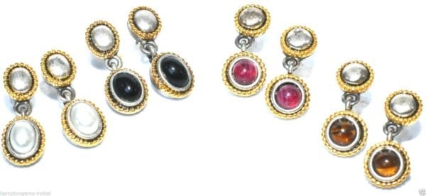 JOSEPH ESPOSITO, TWO TONE DOUBLE DROP EARRING W/PEARL OR BLACK CABOCHON-LAST ONES!! - Image 5