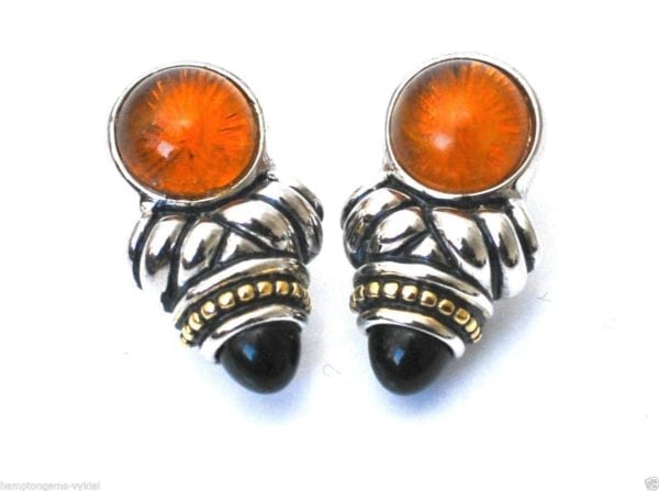 JOSEPH ESPOSITO, TWO TONE CLIP EARRING WITH PEARL & BLACK CABS - Image 2