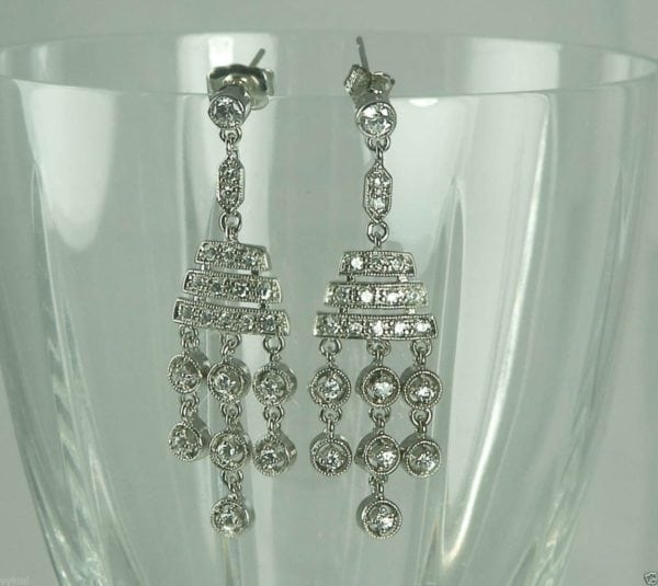 DANGLE, PAVE CRYSTAL 3 TIER & 3 DANGLES SILVER EARRINGS, LAST ONE!! - Image 2