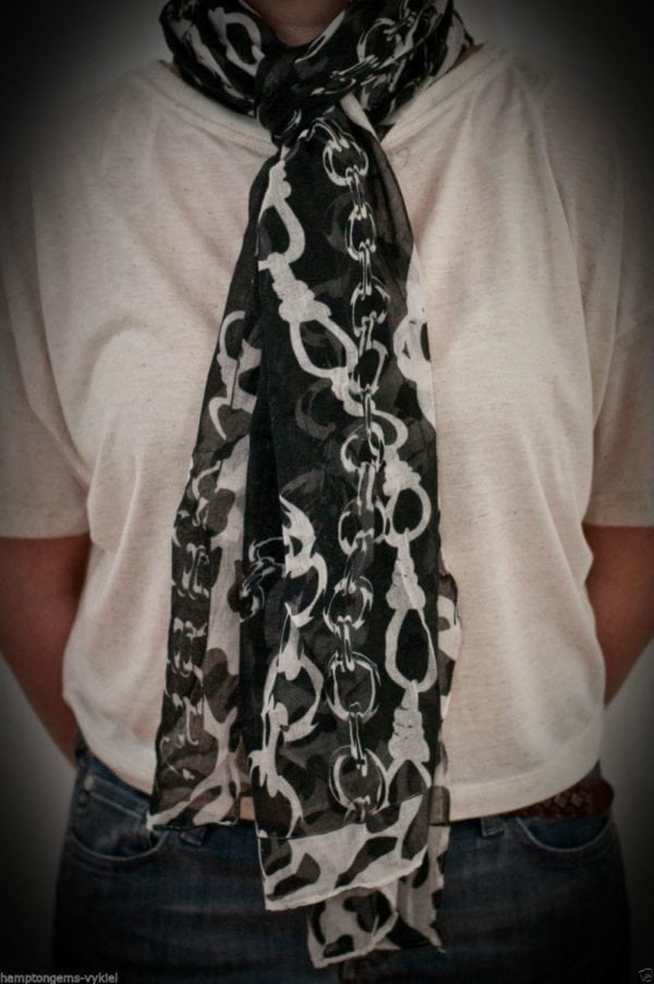 BLACK CHAIN PRINT- OBLONG SCARF- 24 X 66 INCHES, POLY NEW WITH TAGS- BLACKS - Image 3