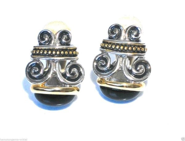 JOSEPH ESPOSITO, TWO TONE CLIP EARRING WITH TOPAZ CABOCHON, LAST ONE!! - Image 2