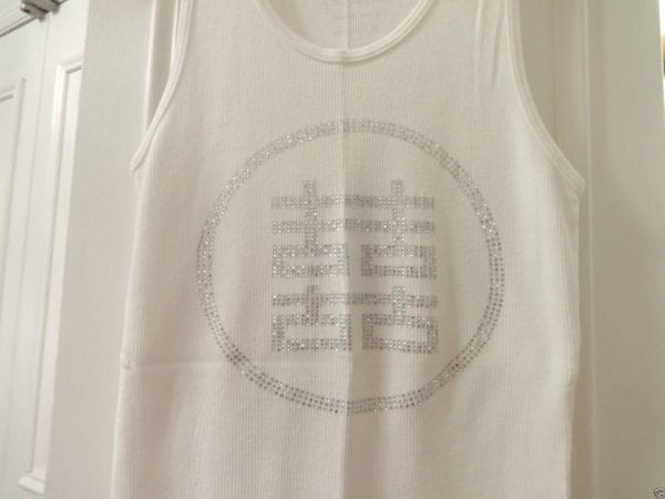 ZEN SEI-WHITE TANK TOP WITH CRYSTAL STUDS- 100% COTTON-WRITING ON THE BACK - Image 3