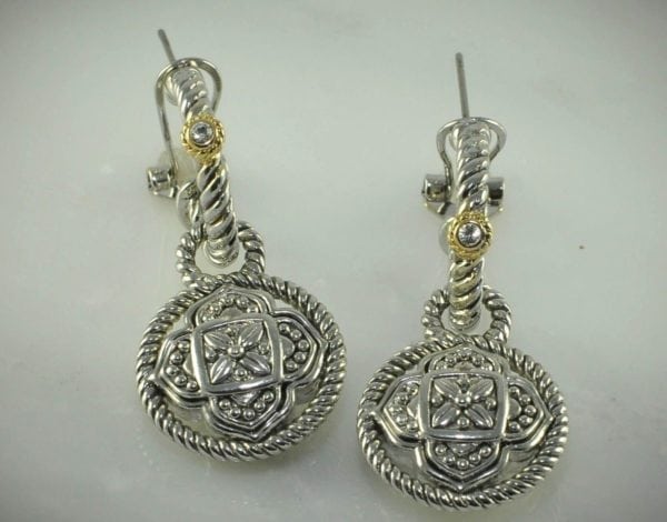 2PCS-2 SIDED PENDANT NECKLACE & 2 SIDED EARRING SET-TURQUOISE & CRYSTAL - Image 3