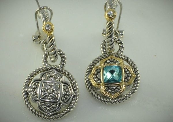 2PCS-2 SIDED PENDANT NECKLACE & 2 SIDED EARRING SET-TURQUOISE & CRYSTAL - Image 5
