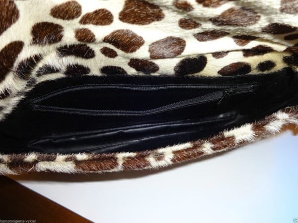 BROWN & WHITE ANIMAL HAIR SHOULDER BAG BLACK LEATHER ACCENT W/SILVER CLASP-NEW!! - Image 4