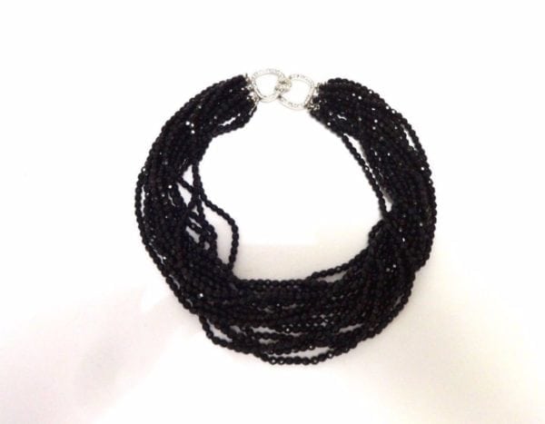 KENNETH JAY LANE, 14 ROW JET BEAD NECKLACE WITH PAVE CRYSTAL CLASP-LAST ONE - Image 5