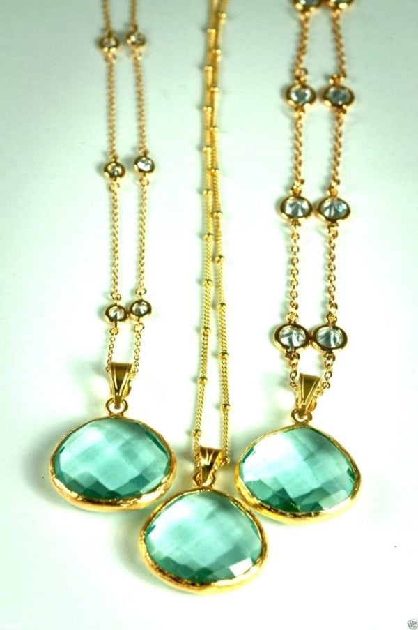 2PCS-LIGHT BLUE CRYSTAL QUARTZ OVAL PENDANT NECKLACE-VERMEIL (.925 BASE)/14KT GOLD - Image 5